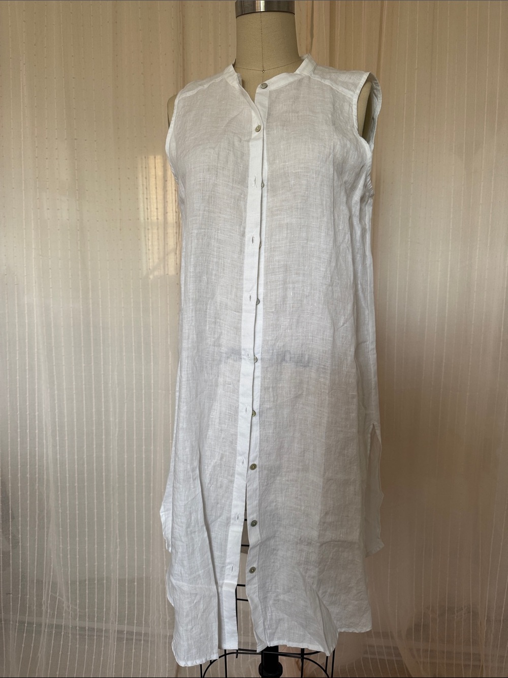 Eileen Fisher White Sleeveless Button-Front Linen Tunic